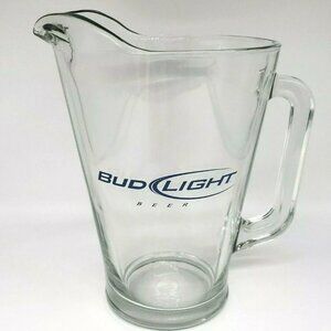 Bud Light Beer Pitcher. Restaurant / Bar Quality. Glass Blue Lettering 64 ounces